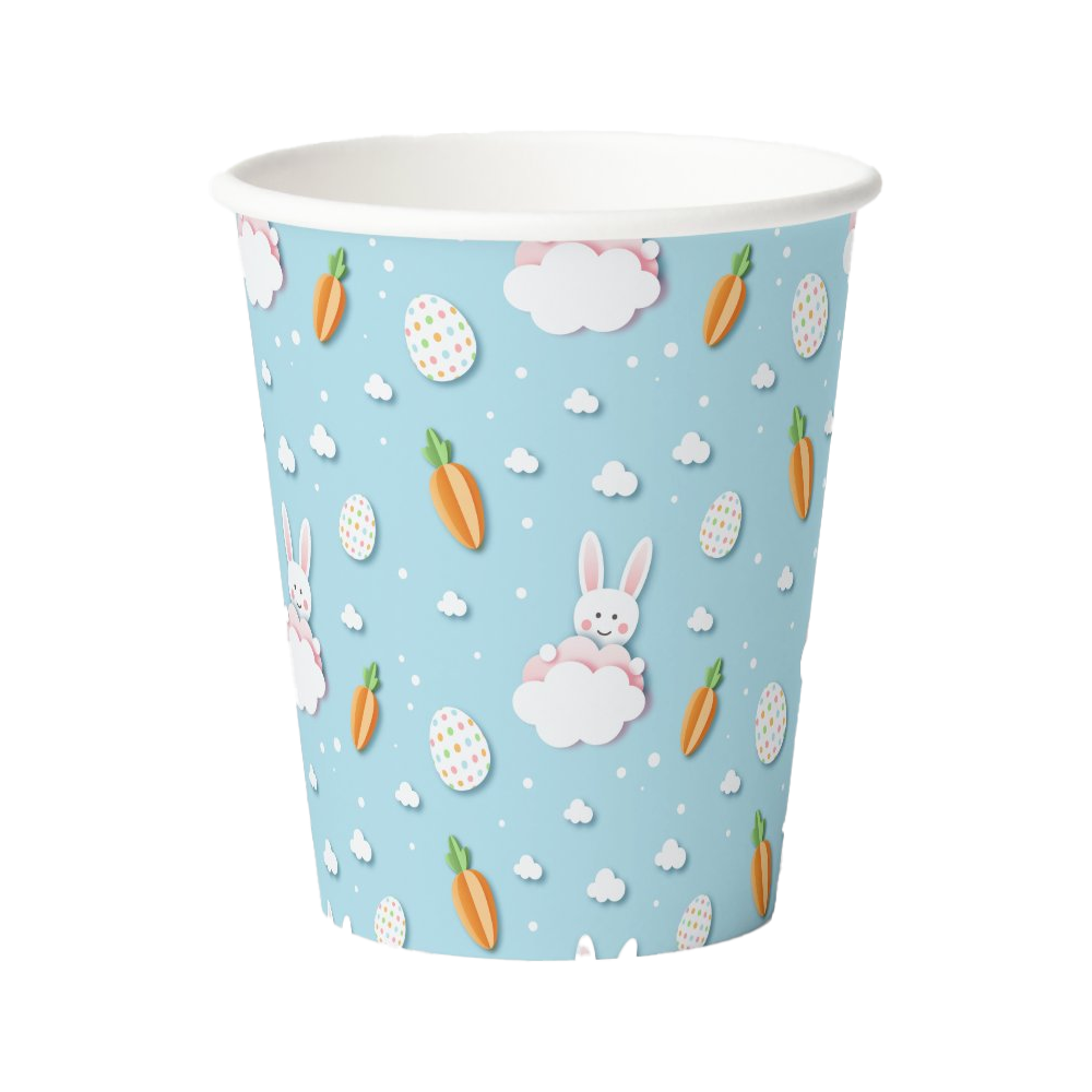 Easter Bunny, Egg & Carrot Pattern Cut-out Light Blue Paper Paper Cups