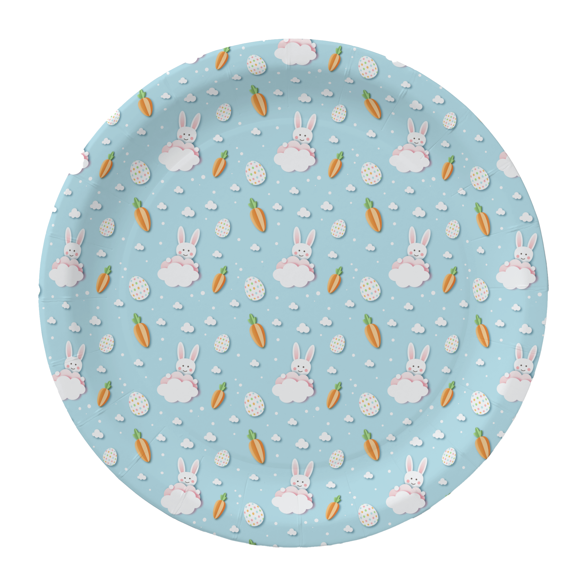 Easter Bunny, Egg & Carrot Pattern Cut-out Light Blue Paper Paper Plates