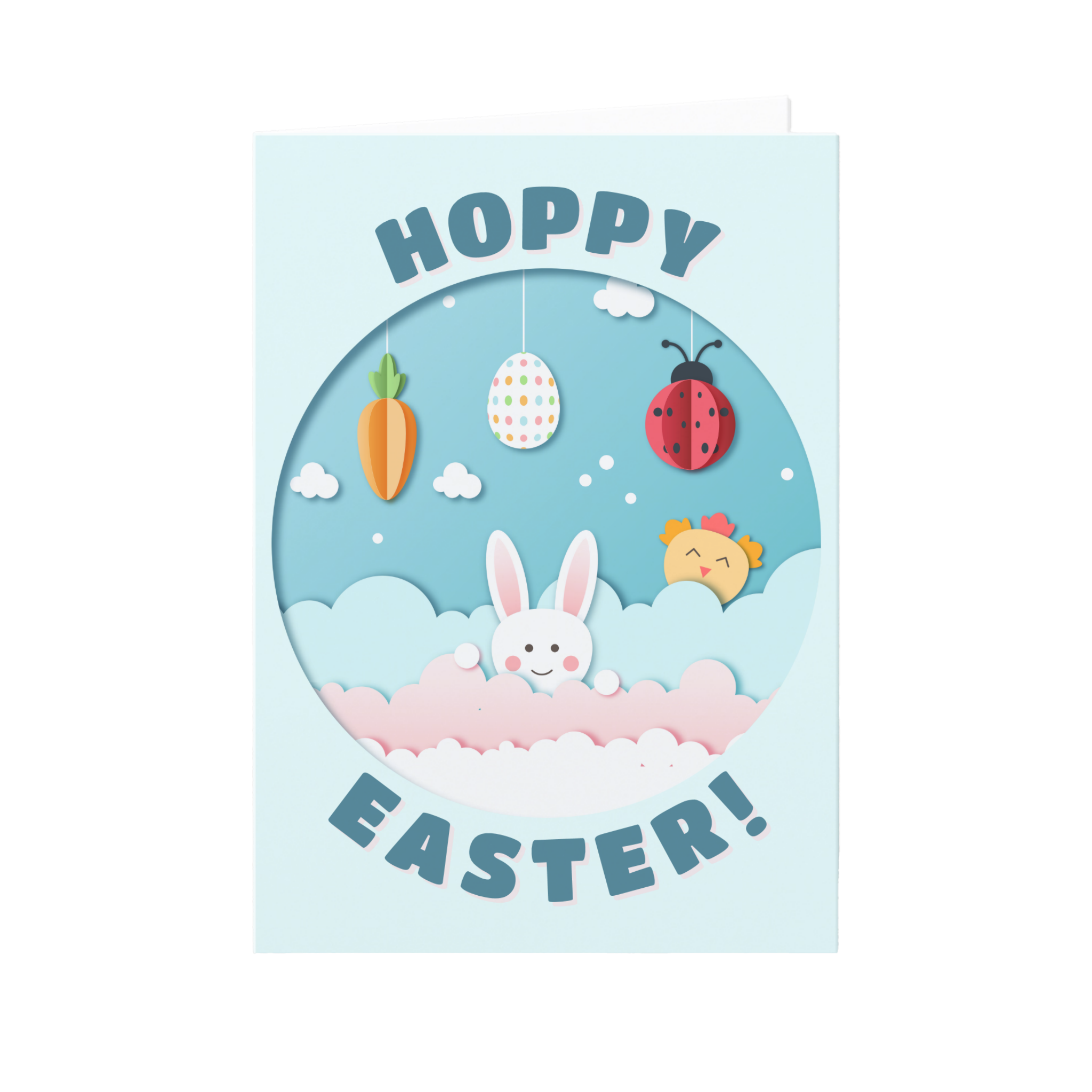 Easter Bunny, Egg, Carrot & Ladybug Cut-out Paper Holiday Card